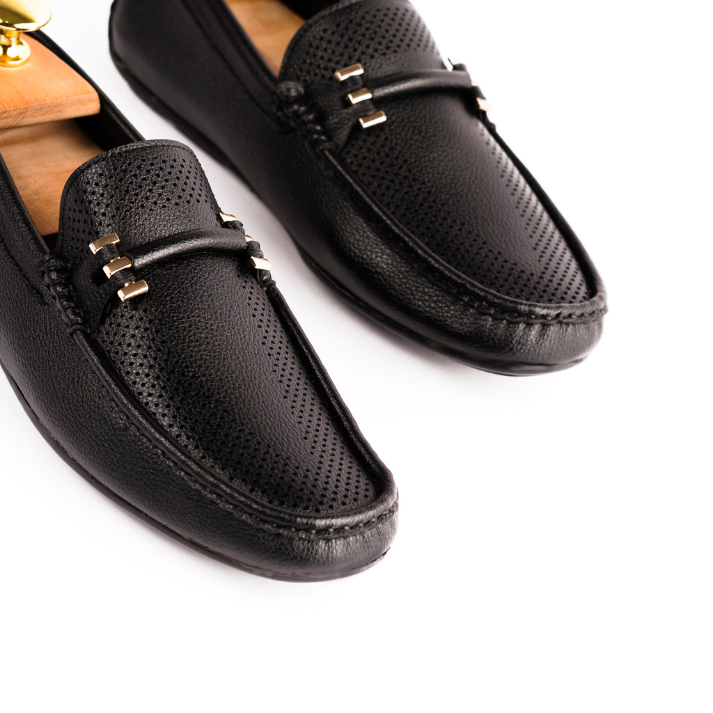 Perforated Driver Moccasins-Black