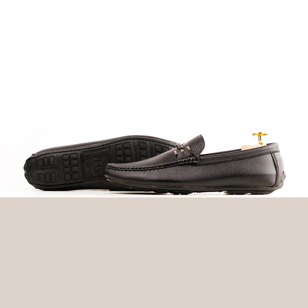 Perforated Driver Moccasins-Black