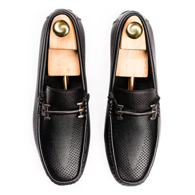 Perforated Driver Moccasins-Black