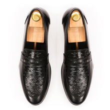 Load image into Gallery viewer, Ostrich Embossed Leather Loafers - Black