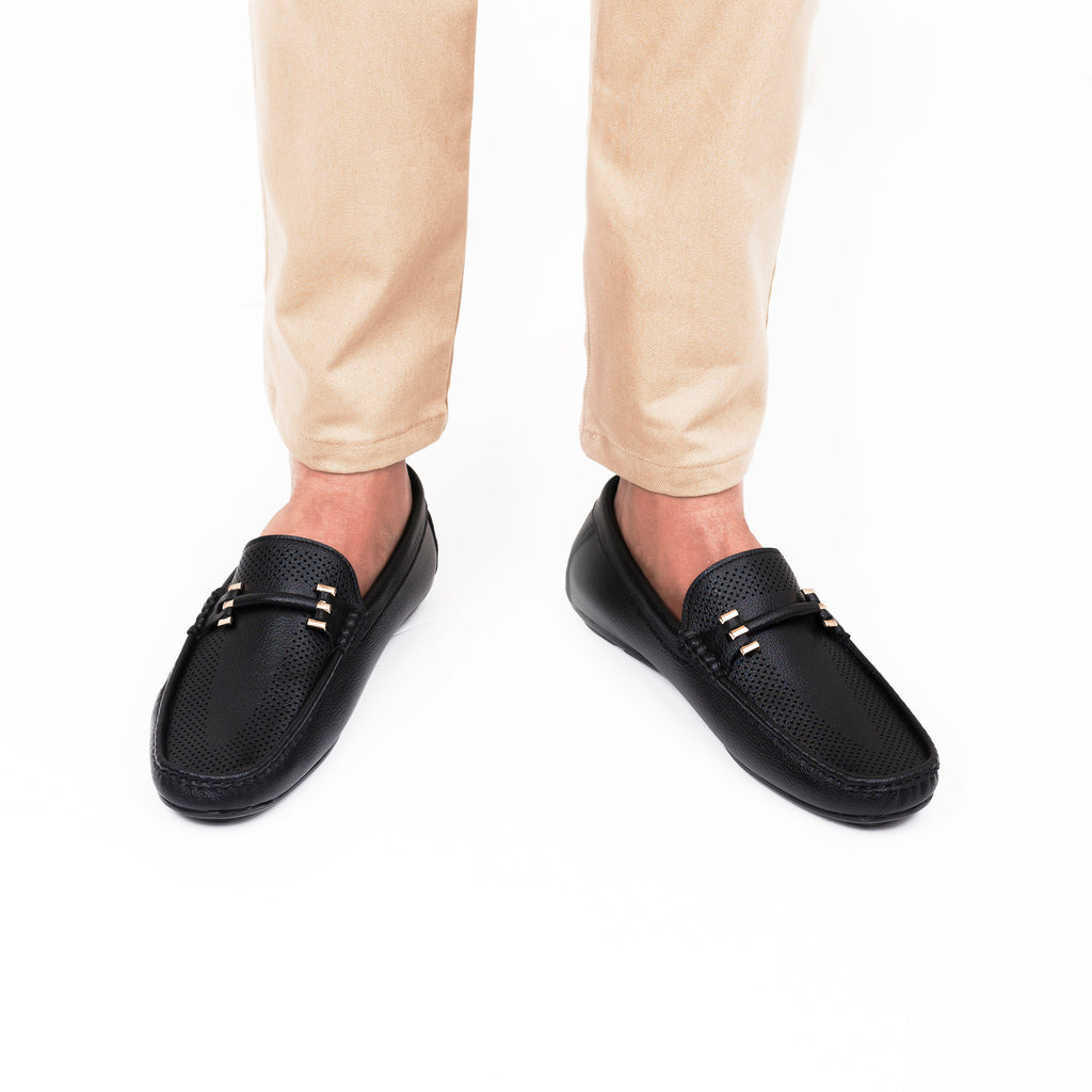 Perforated Driver Moccasins-Black