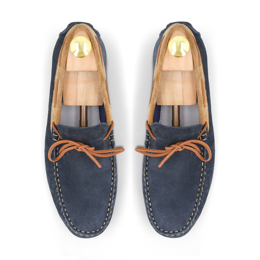 Laced Suede Moccasins - Navy