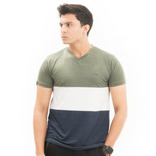 Load image into Gallery viewer, Panel Striped V-Neck-Olive