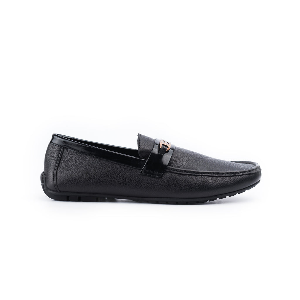 Gold Plated Buckle Moccasins-Black
