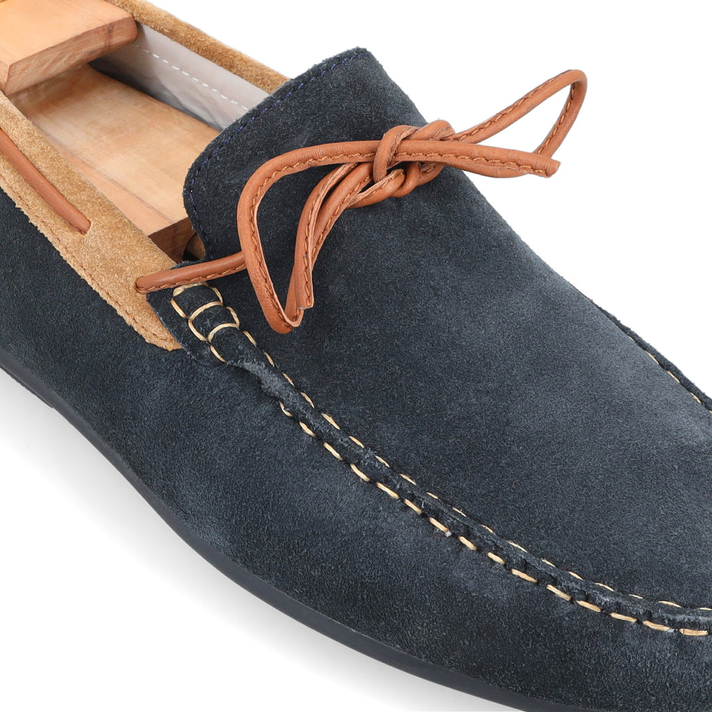 Laced Suede Moccasins - Navy