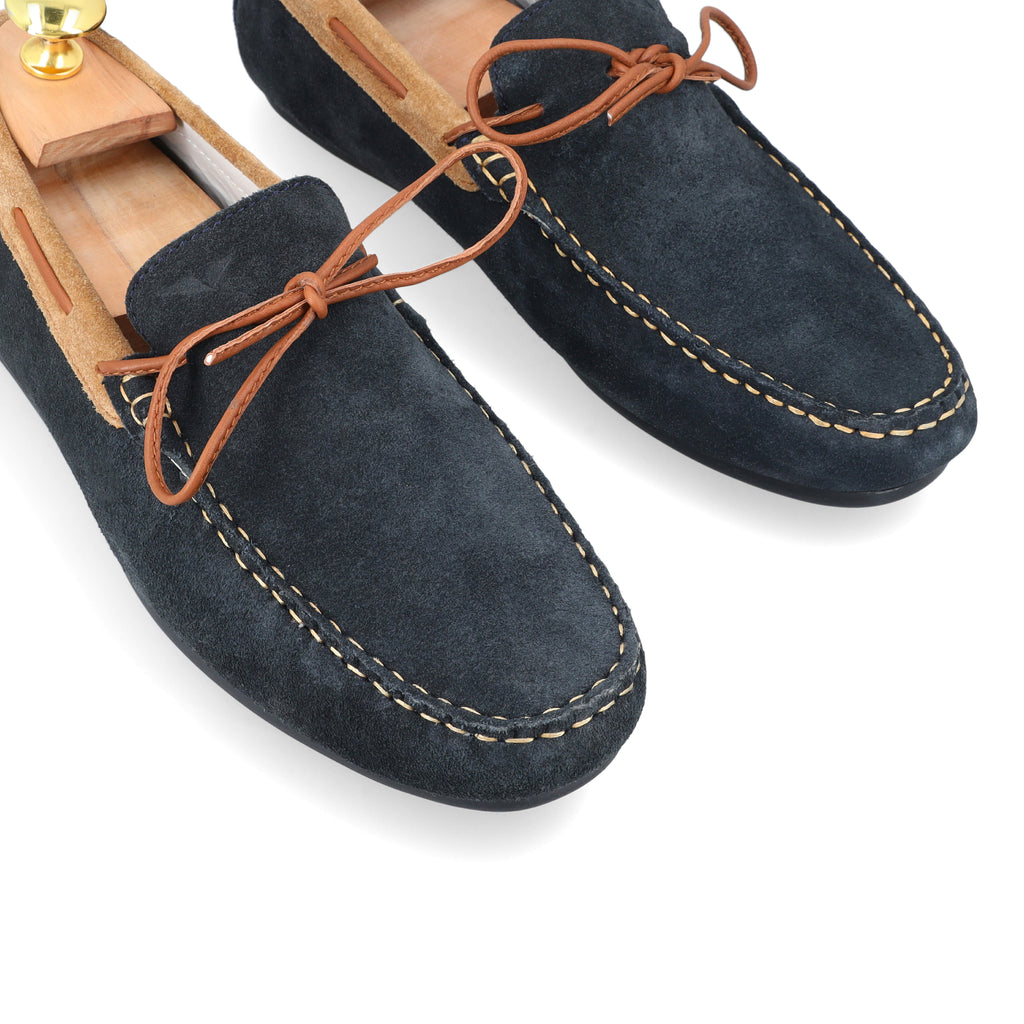 Laced Suede Moccasins - Navy