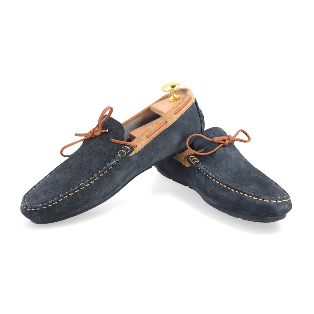 Laced Suede Moccasins - Navy