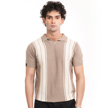 Load image into Gallery viewer, Knitted Striped Polo - Beige/White