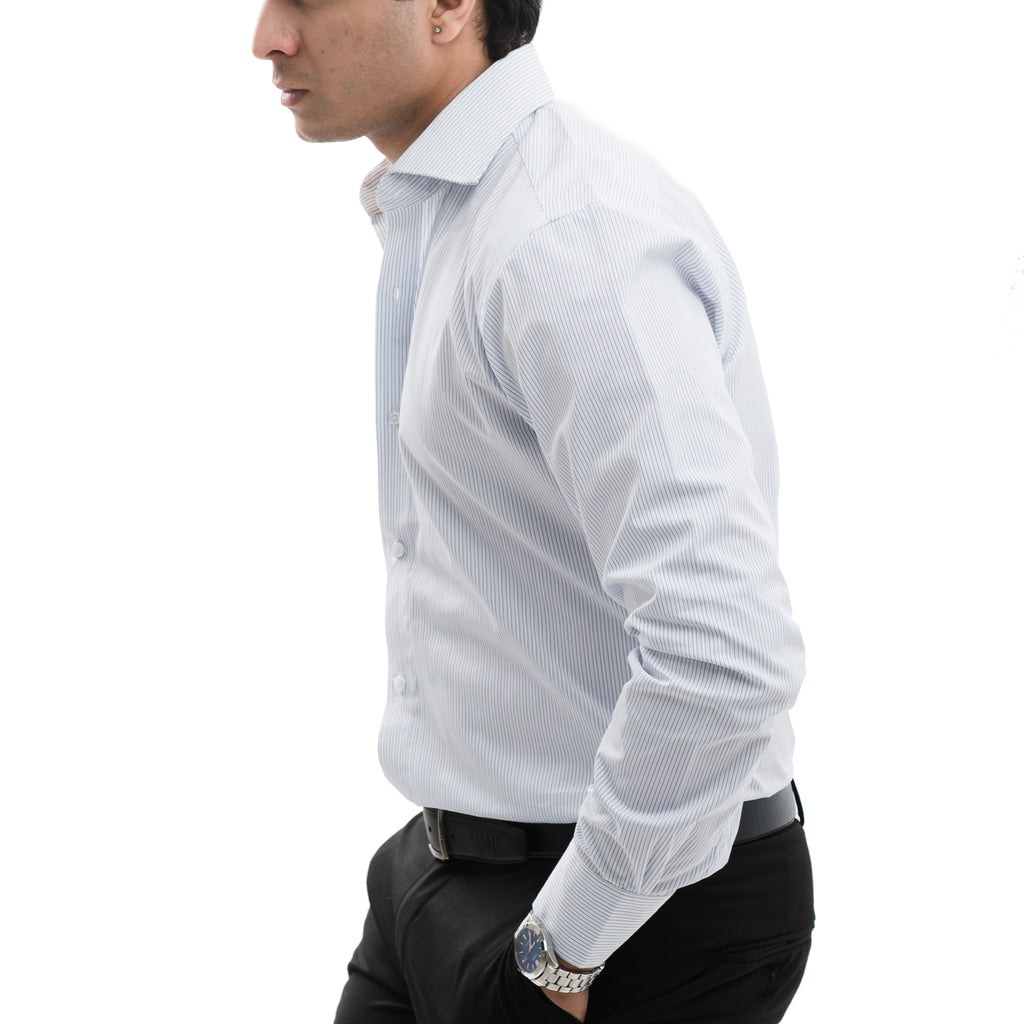 Self textured Striped Blue/White Formal Shirt