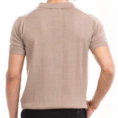 Knitted Striped Polo - Beige/White