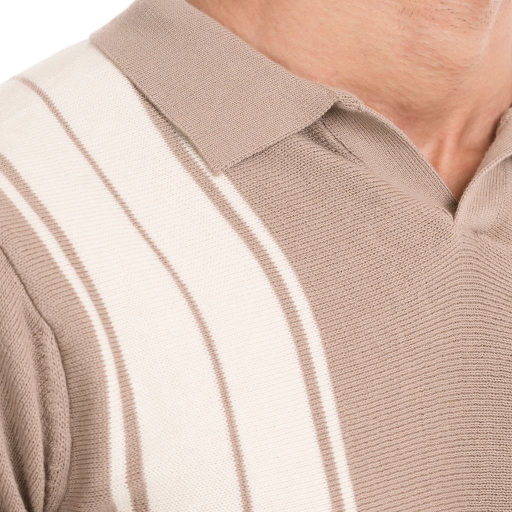 Knitted Striped Polo - Beige/White