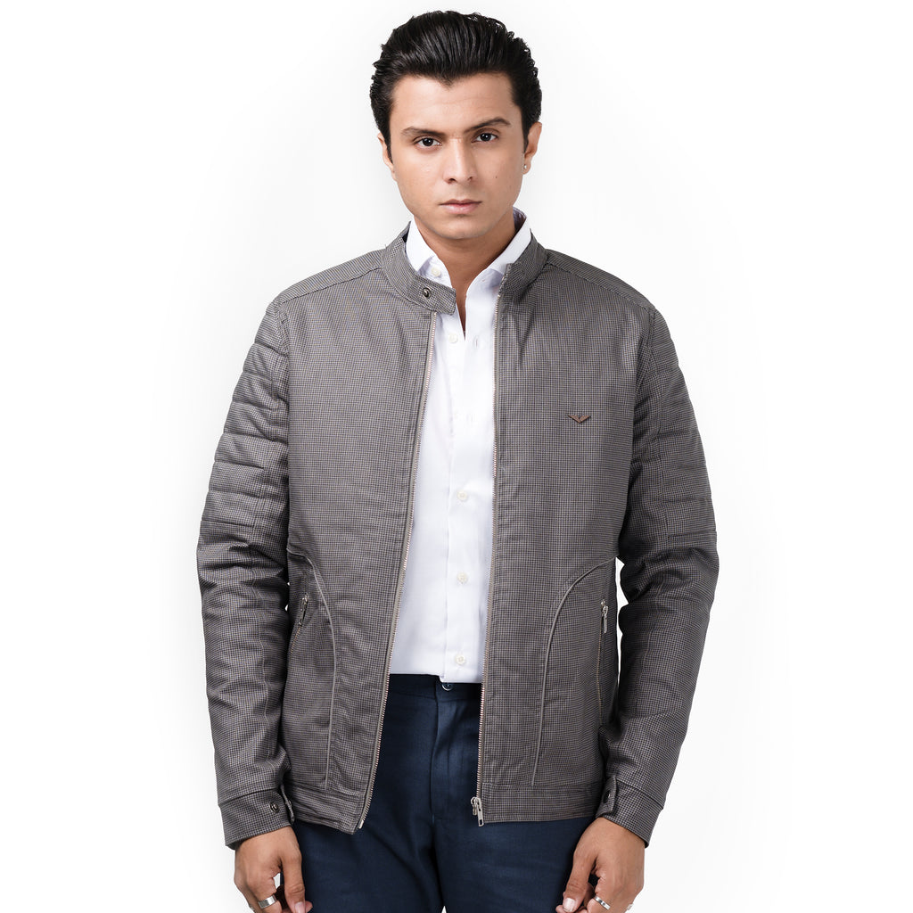 Cotton Checkered Jacket-Grey
