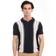 Load image into Gallery viewer, Knitted Striped Polo - Navy/White