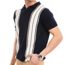 Load image into Gallery viewer, Knitted Striped Polo - Navy/White