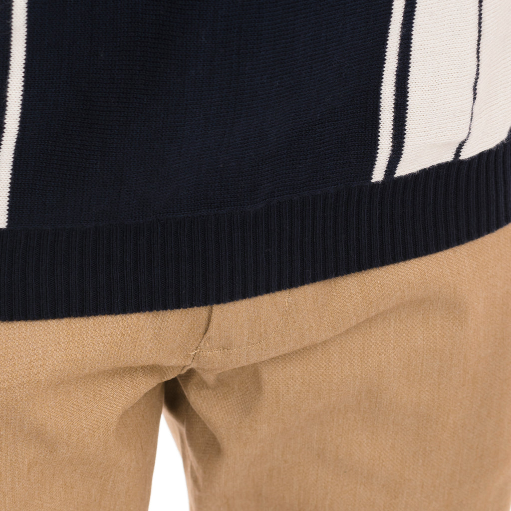 Knitted Striped Polo - Navy/White