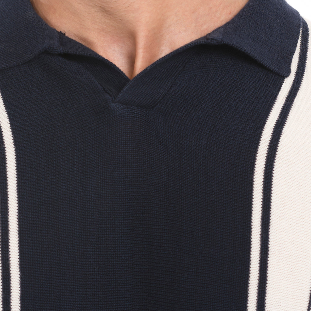 Knitted Striped Polo - Navy/White