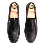 Snakeskin Embossed Moccasins - Black
