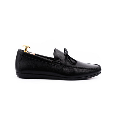 Laced Leather Moccasins - Black
