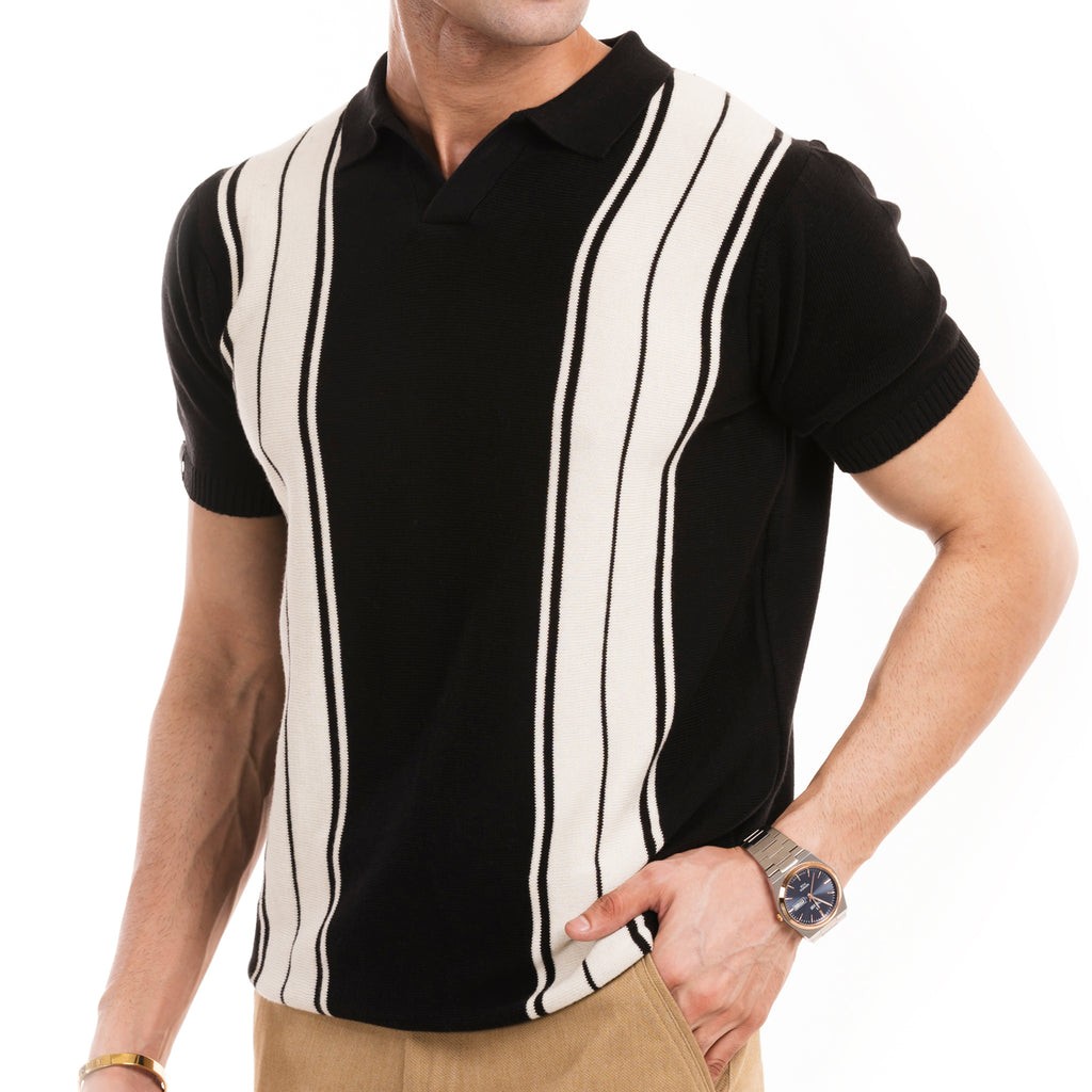 Knitted Striped Polo - Black/White