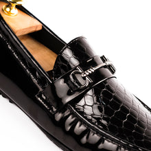 Load image into Gallery viewer, Patent Crocodile Embossed Moccasin - Black