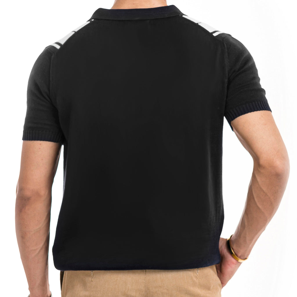 Knitted Striped Polo - Black/White