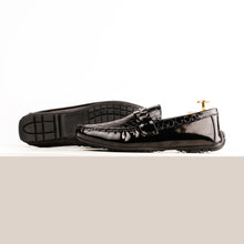 Load image into Gallery viewer, Patent Crocodile Embossed Moccasin - Black