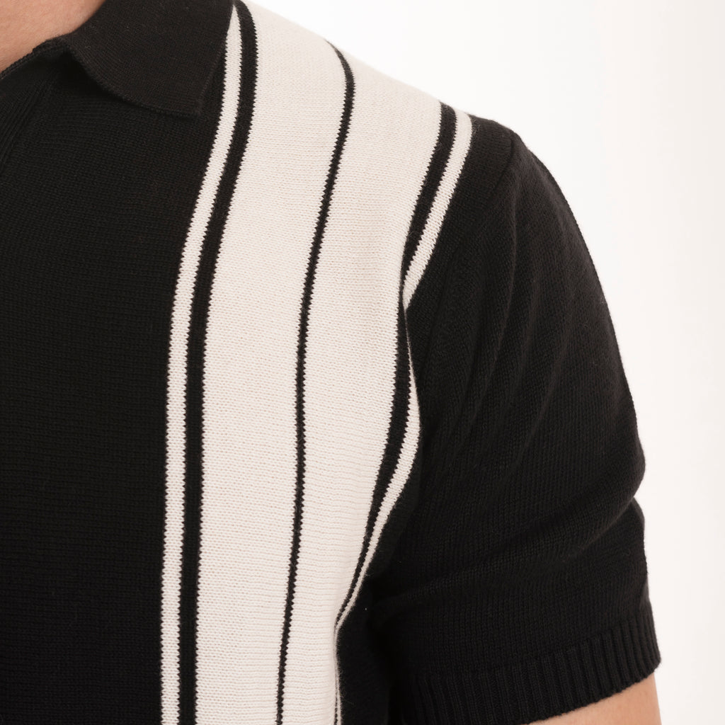 Knitted Striped Polo - Black/White