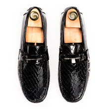 Load image into Gallery viewer, Patent Crocodile Embossed Moccasin - Black