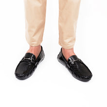 Load image into Gallery viewer, Patent Crocodile Embossed Moccasin - Black