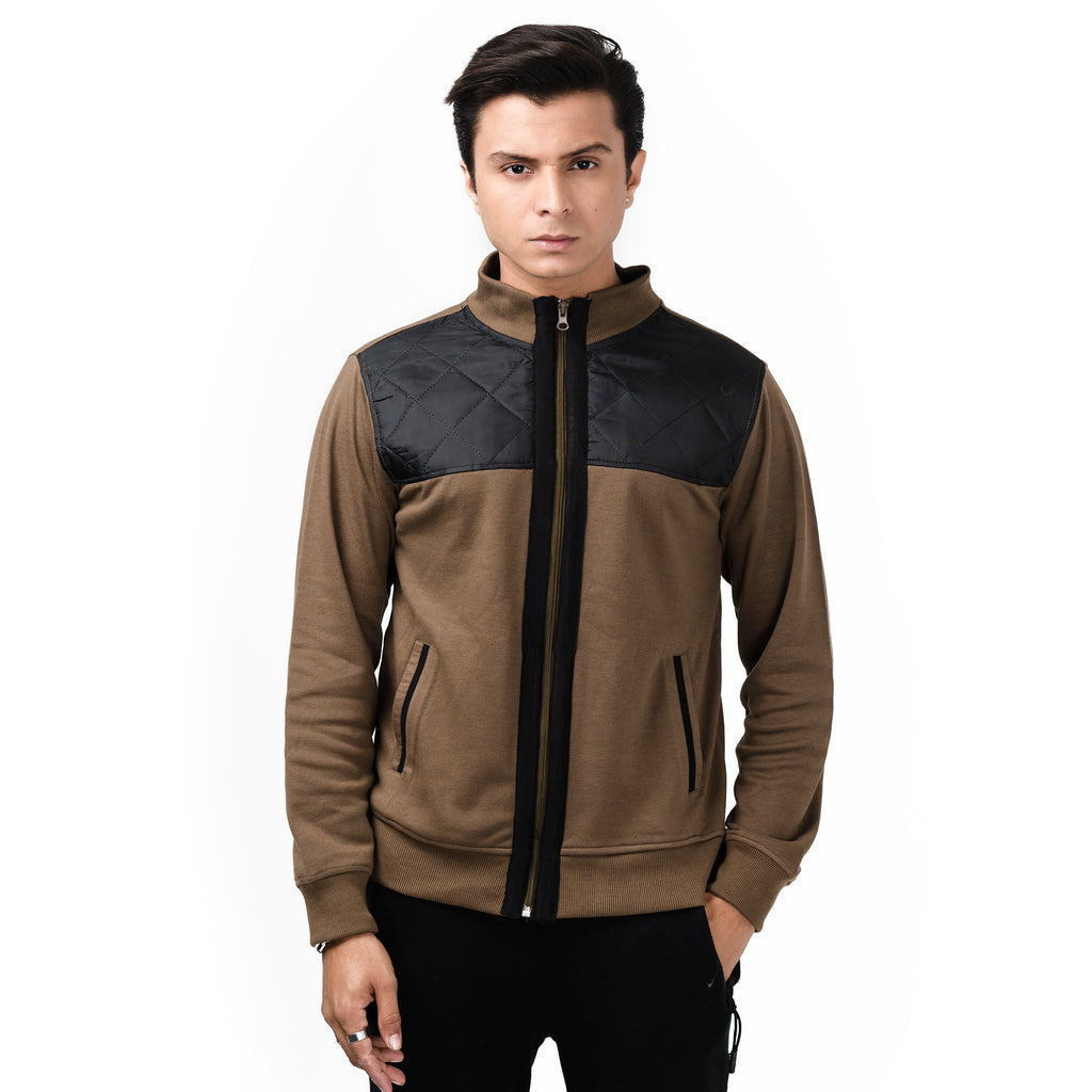 Contrast Quilted Jacket-Olive