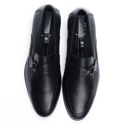 Buy Men's Black Leather Slip on Gold Buckle Dress Shoes Online in