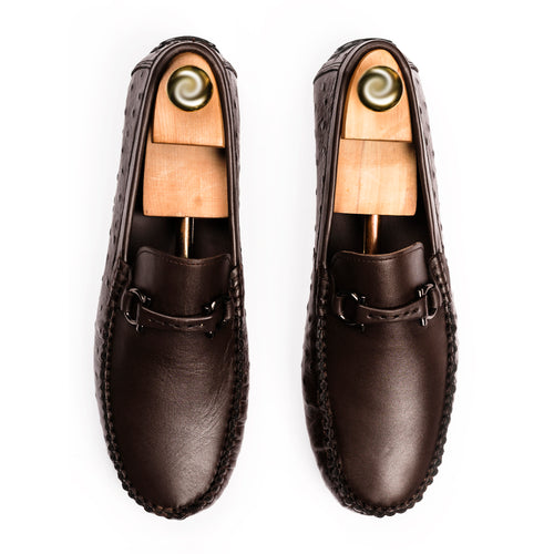 Stitched Horse Bit Buckled Moccasin - Brown