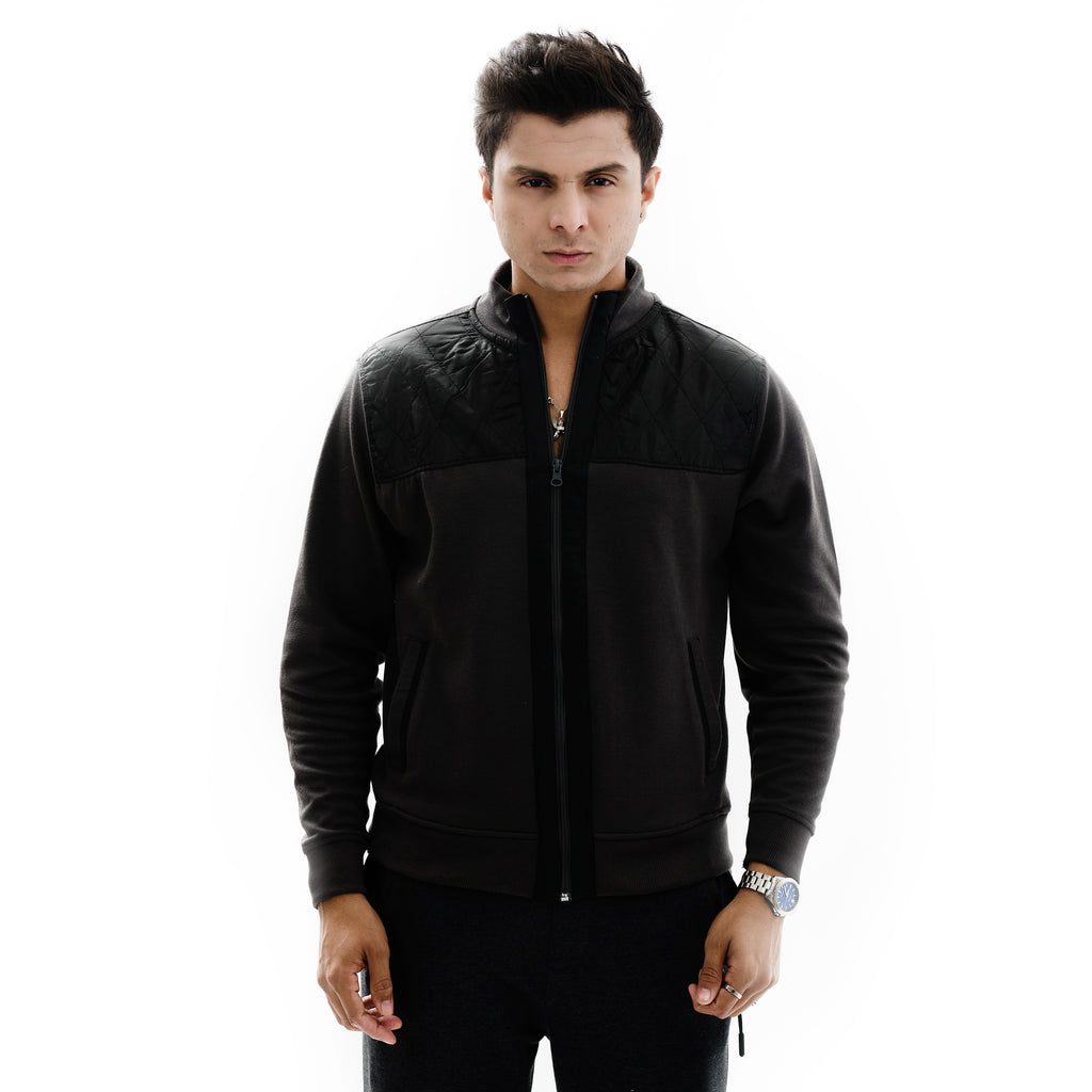 Contrast Quilted Jacket-Charcoal