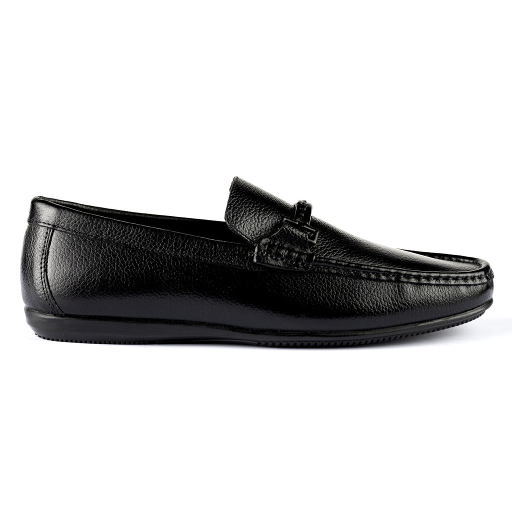 Unique Stitched Buckled Moccasins-Black