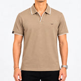 Jacquard Collar Polo - Fawn