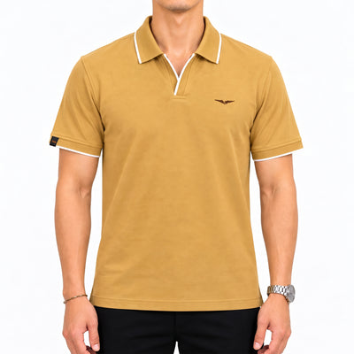 Jacquard Collar Polo - Mustard