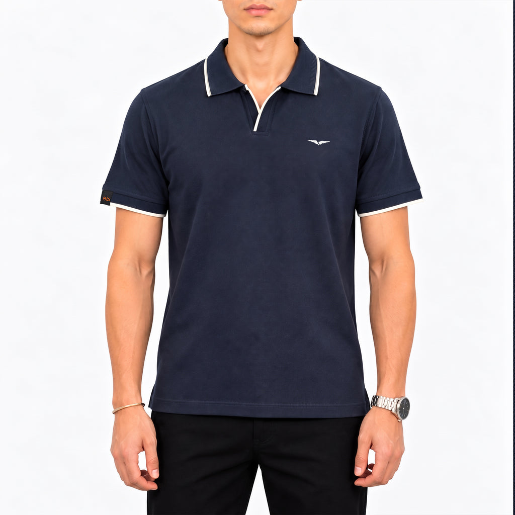 Jacquard Collar Polo - Navy