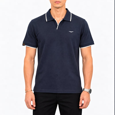 Jacquard Collar Polo - Navy