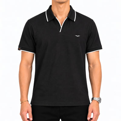 Jacquard Collar Polo - Black