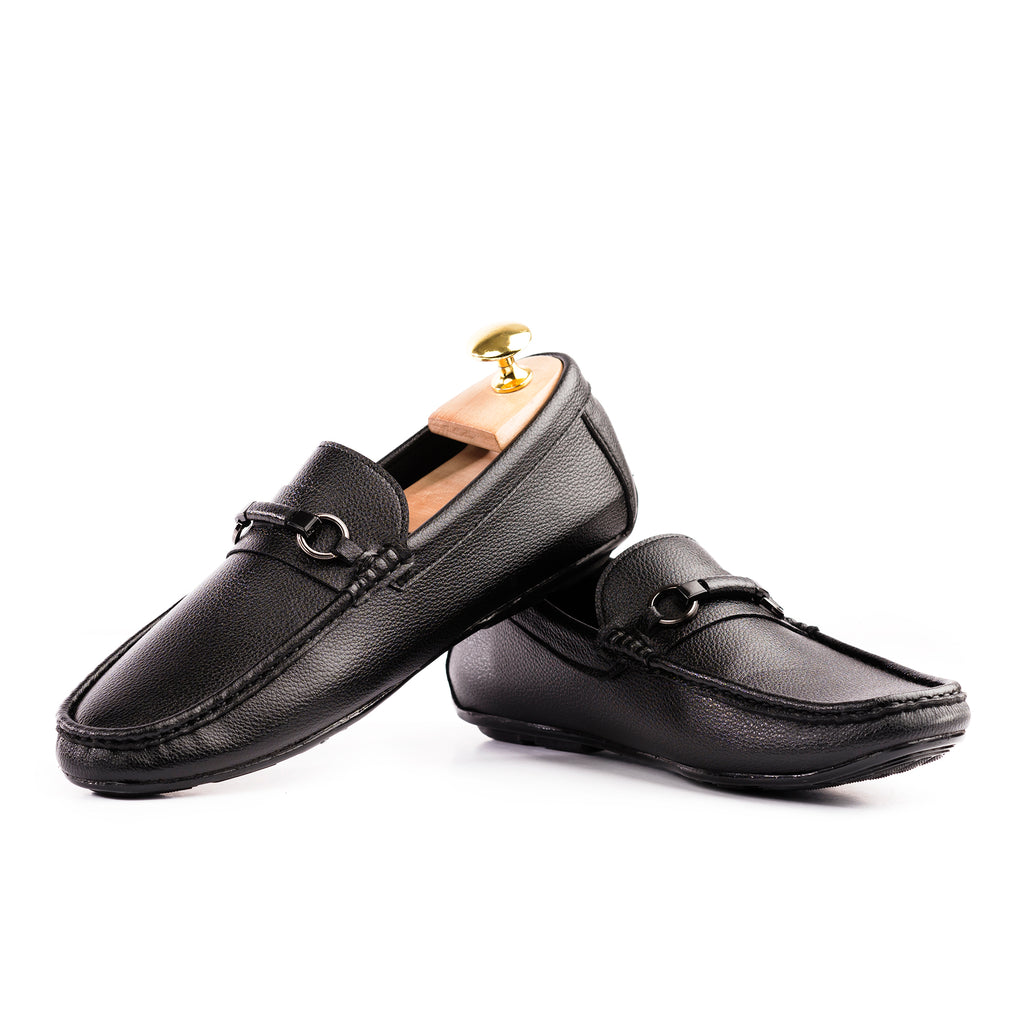 Sleek Gunmetal Bit Moccasins-Black
