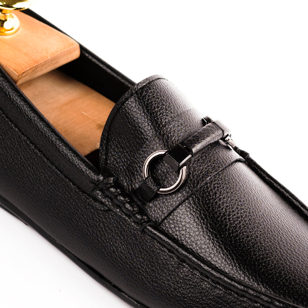 Sleek Gunmetal Bit Moccasins-Black