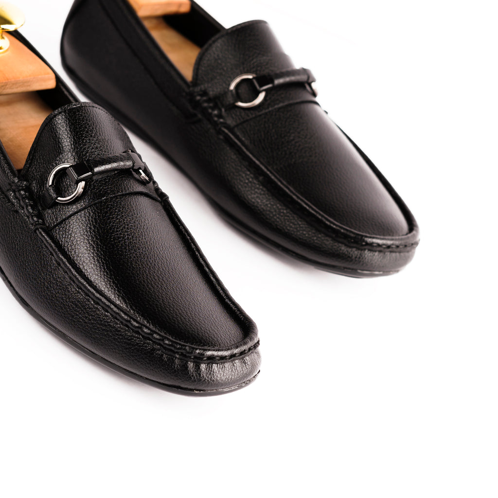 Sleek Gunmetal Bit Moccasins-Black