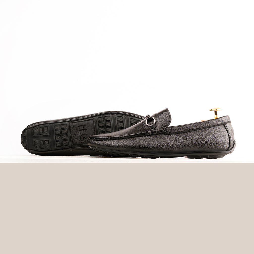 Sleek Gunmetal Bit Moccasins-Black