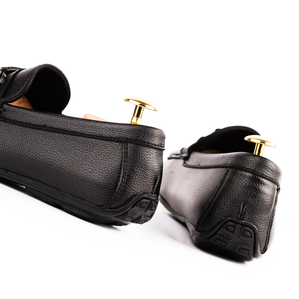 Sleek Gunmetal Bit Moccasins-Black