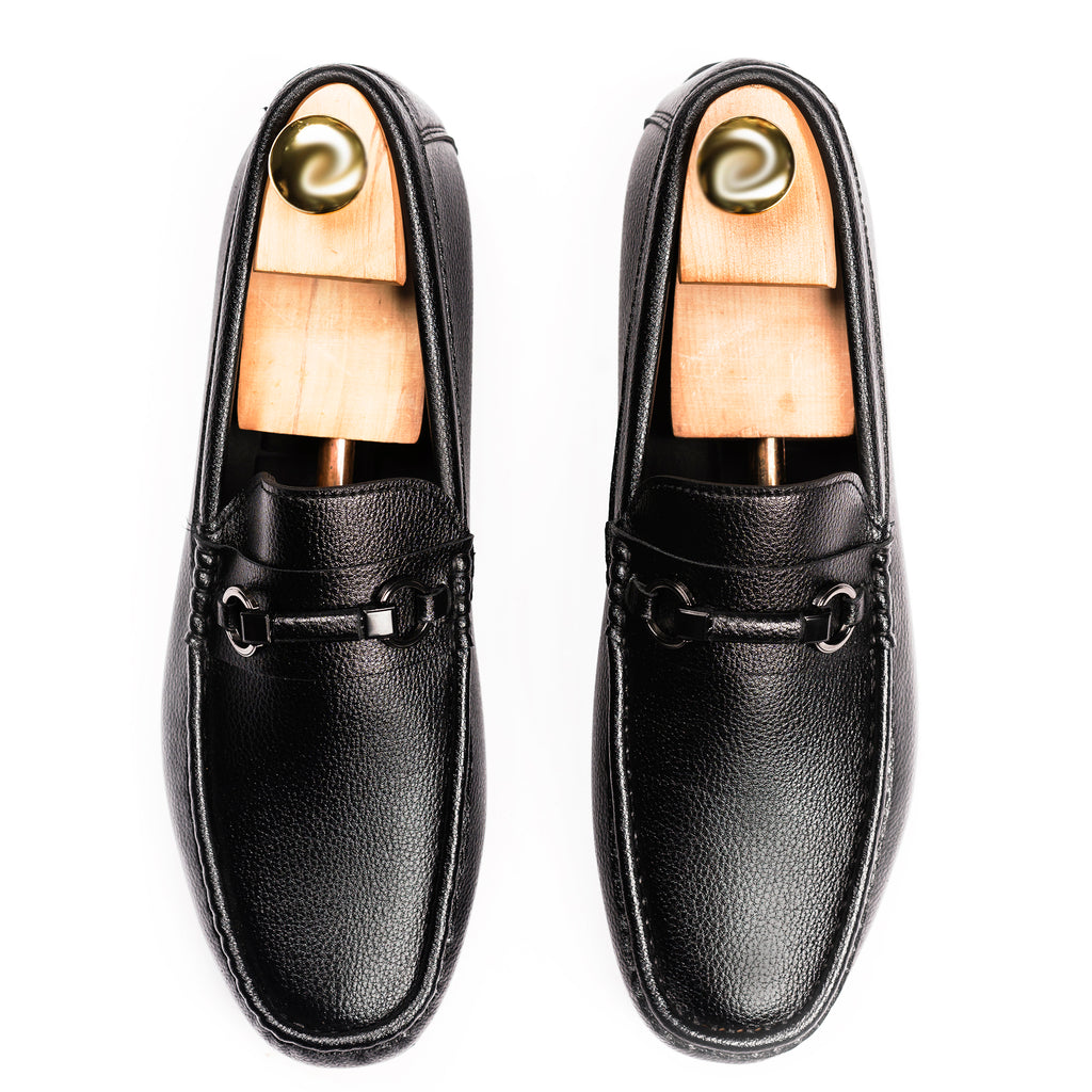 Sleek Gunmetal Bit Moccasins-Black