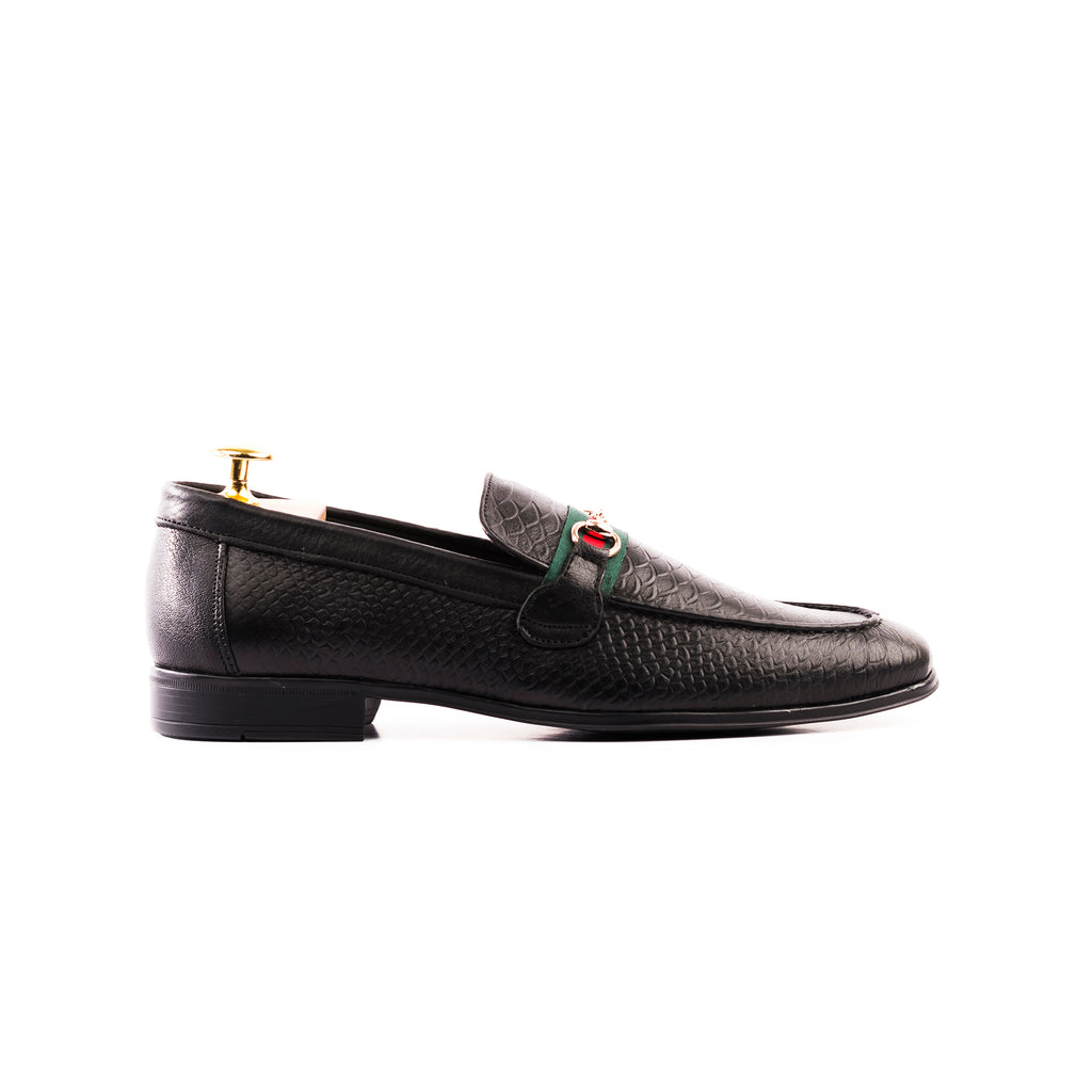 Snakeskin Embossed Statement Loafers - Black