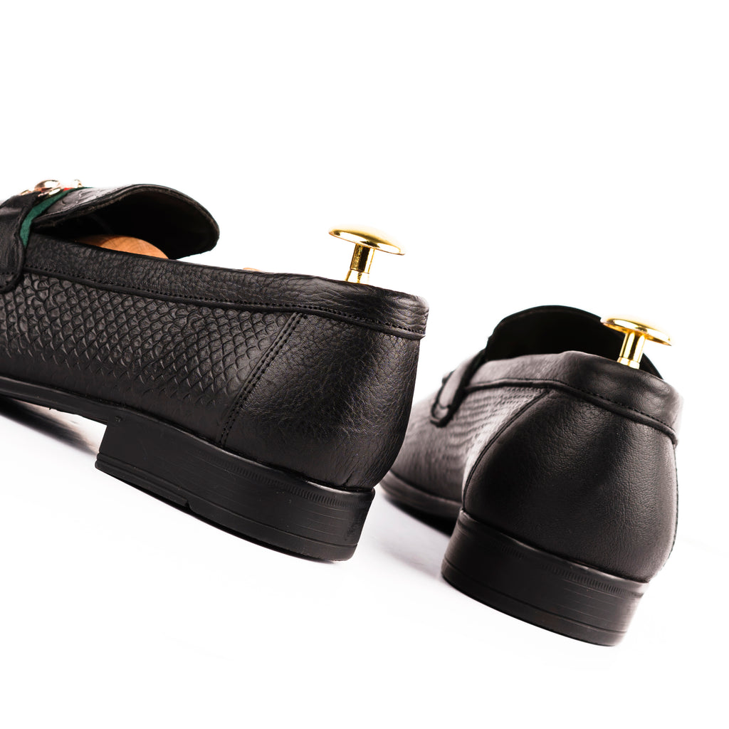 Snakeskin Embossed Statement Loafers - Black