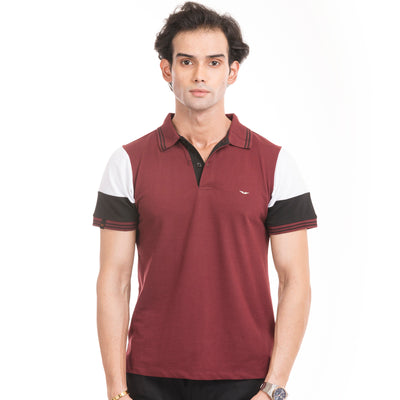 The Signature Cut & Sew Polo - Maroon/White