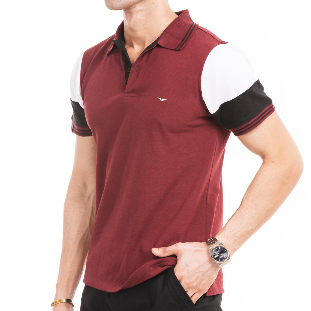 The Signature Cut & Sew Polo - Maroon/White