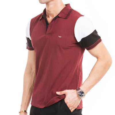 The Signature Cut & Sew Polo - Maroon/White